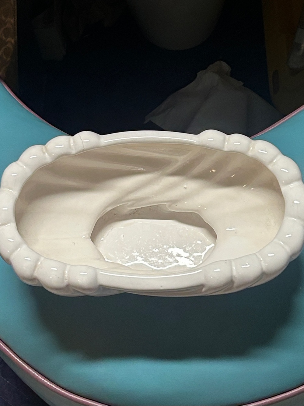 White Ceramic Decorative Bowl - Elegant Swirl Design - Picture 2 of 5